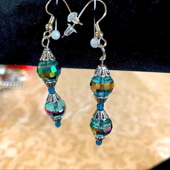 Aurora Borealis Drop Dangle Crystal Earrings 2” - Picture 2 of 4